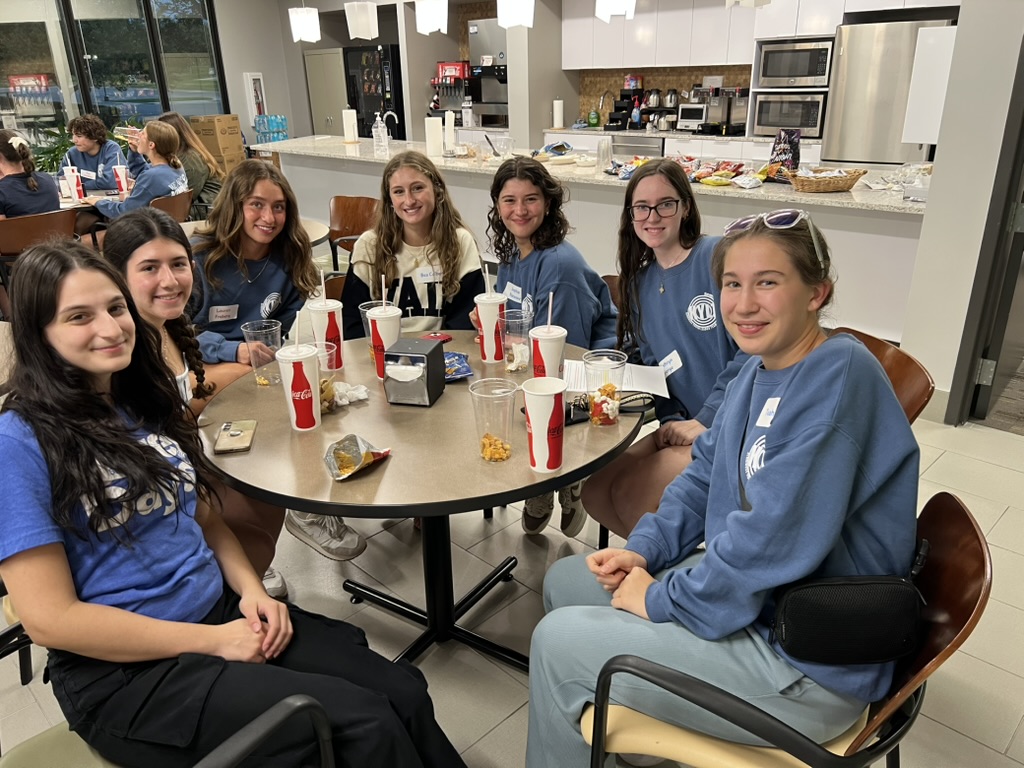 Horizontal Small group at table- Sami, Leora, Lauren, Bea, Sophia, Kathryn,Teah,